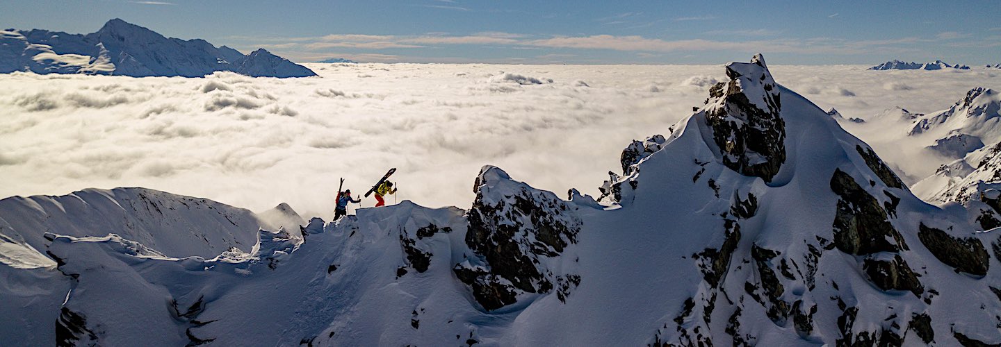 skiing from the summit of a moutain