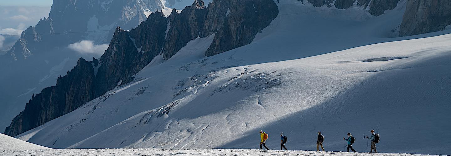 A group of roped hikers 